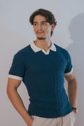 Polo à maille torsadée bleu marine