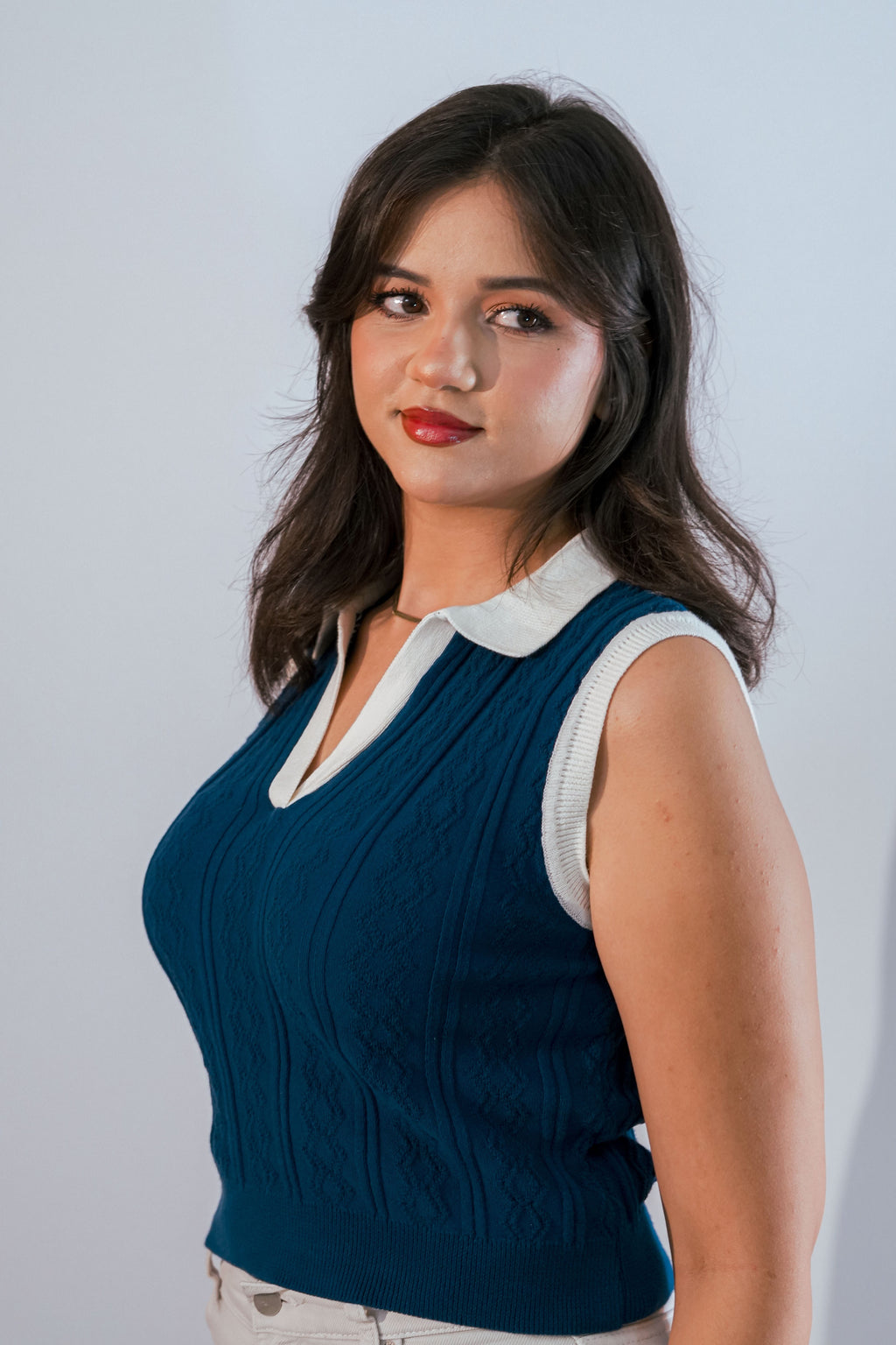 Débardeur sans manches col polo bleu marine