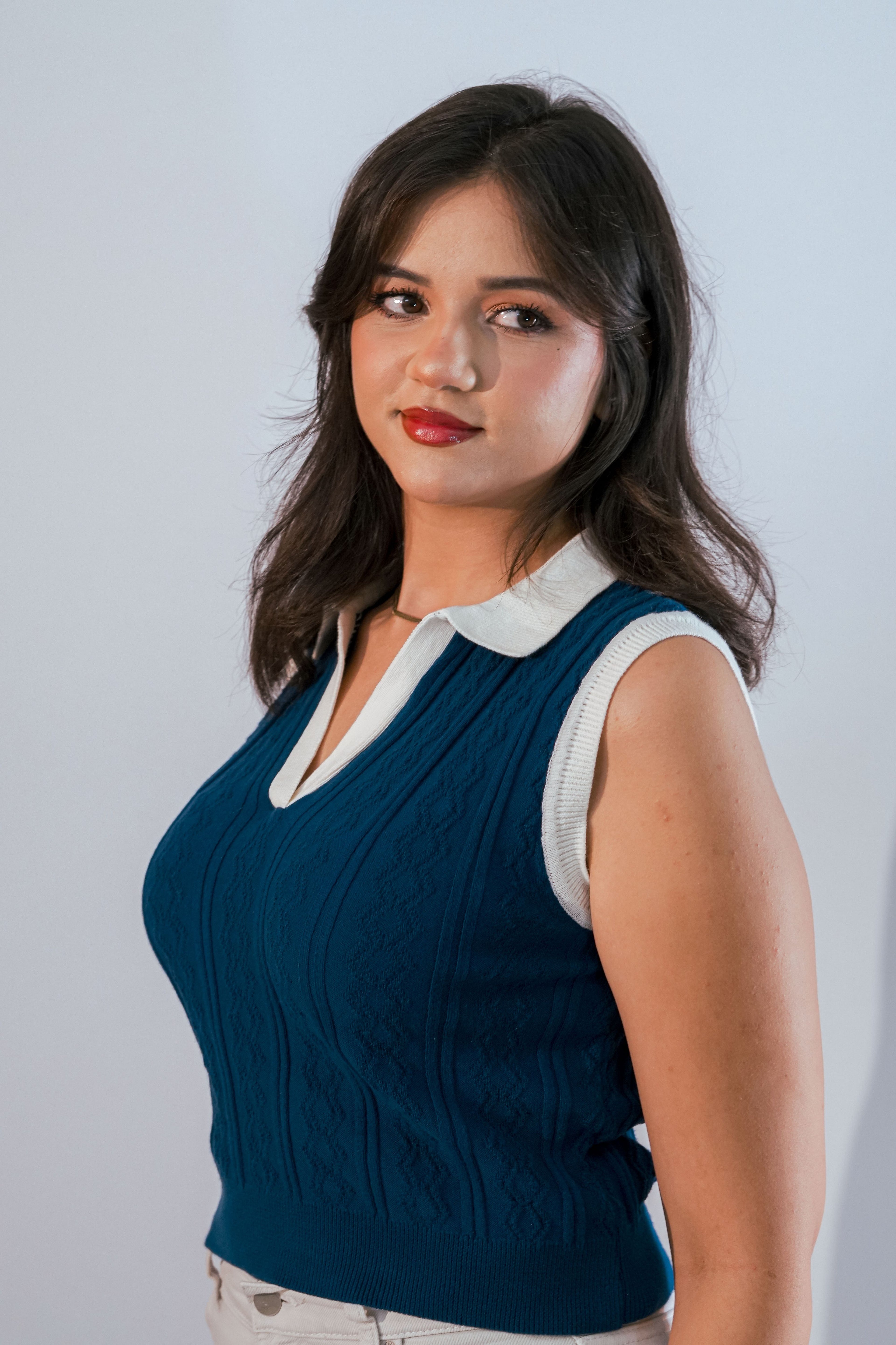 Débardeur sans manches col polo bleu marine