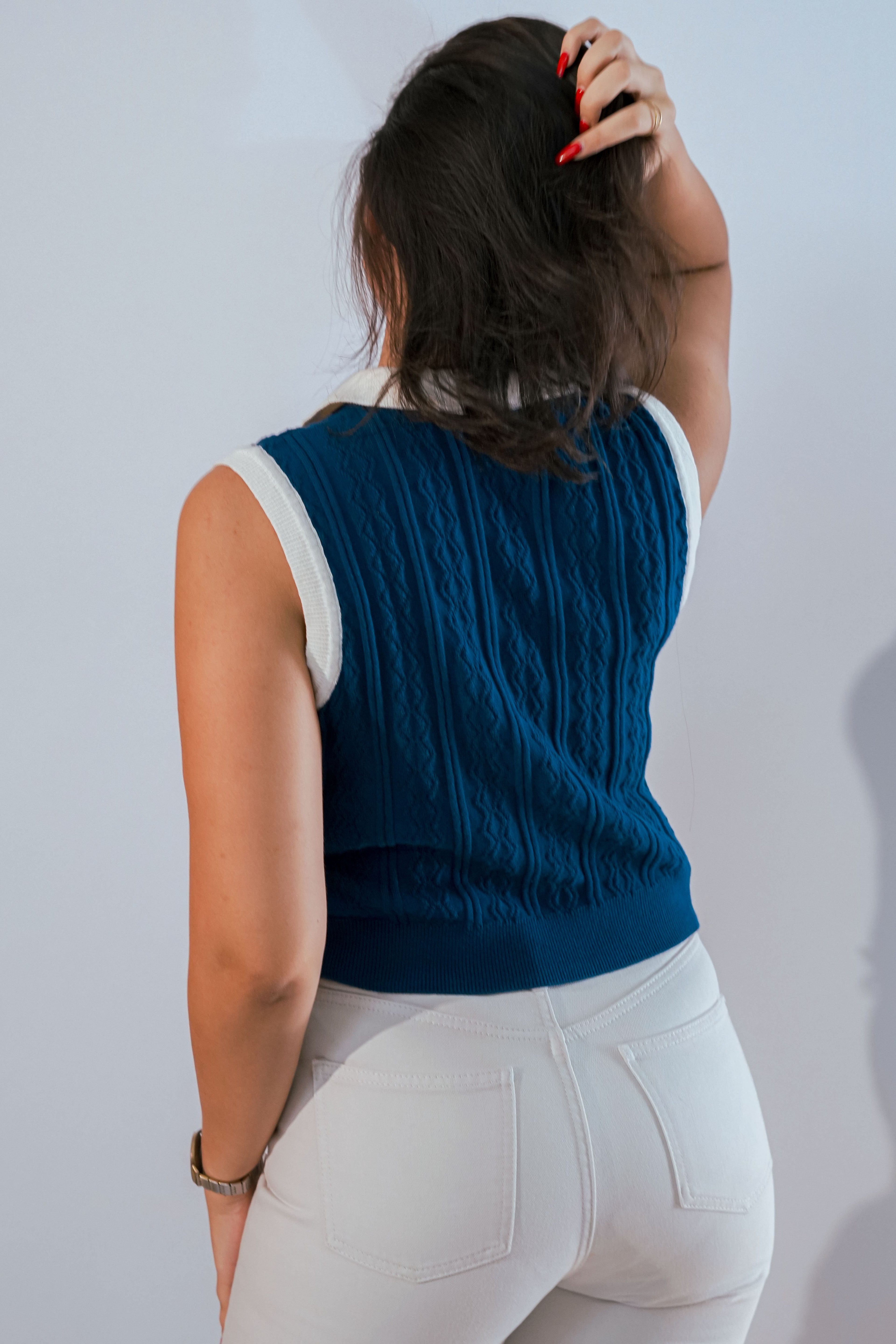 Débardeur sans manches col polo bleu marine