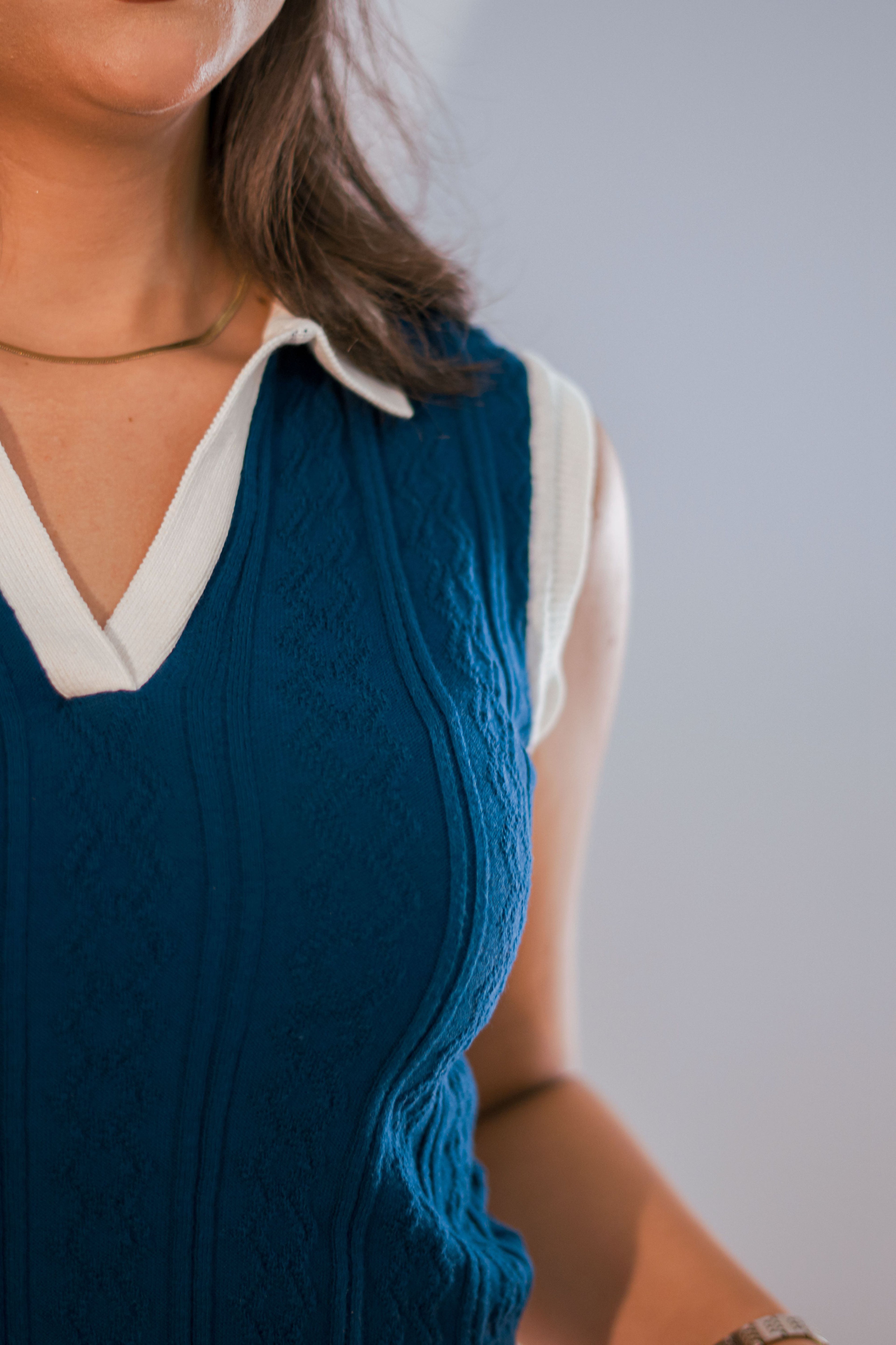 Débardeur sans manches col polo bleu marine