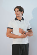 Polo à maille torsadée écru
