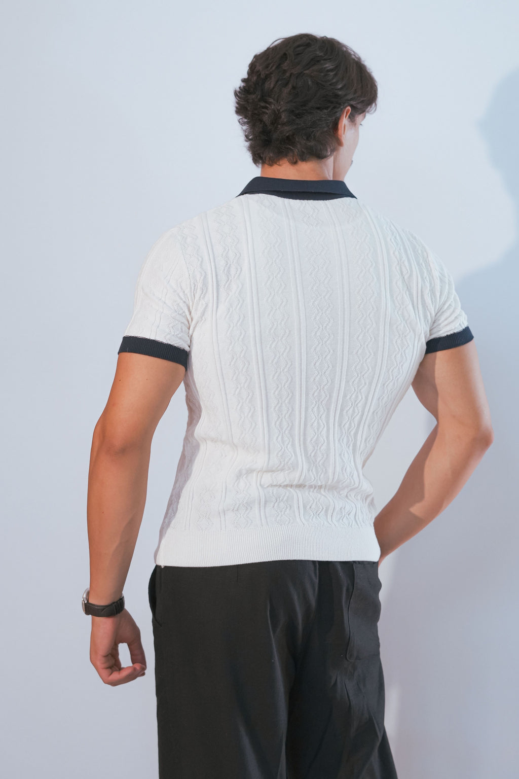 Polo à maille torsadée écru