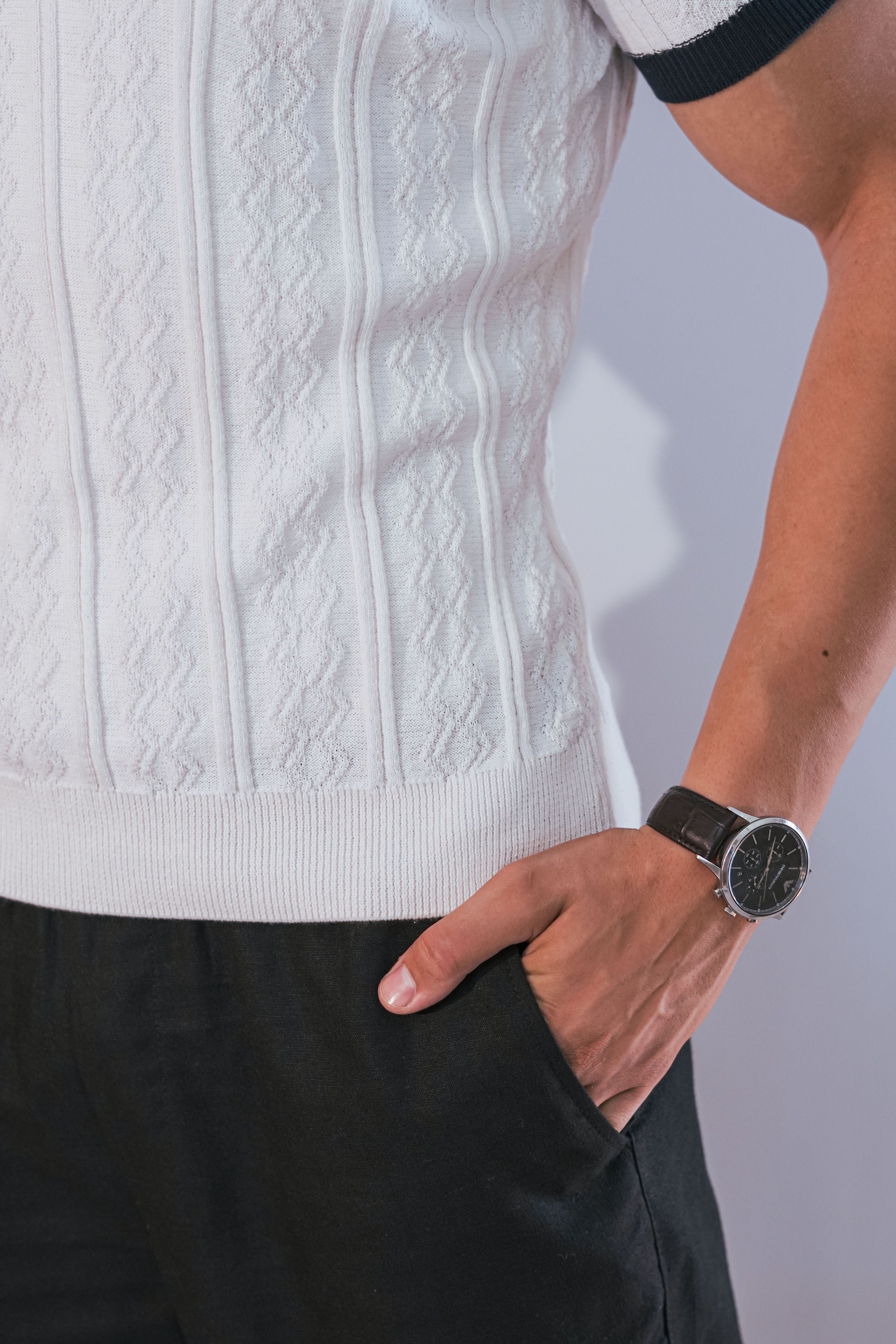 Polo à maille torsadée écru