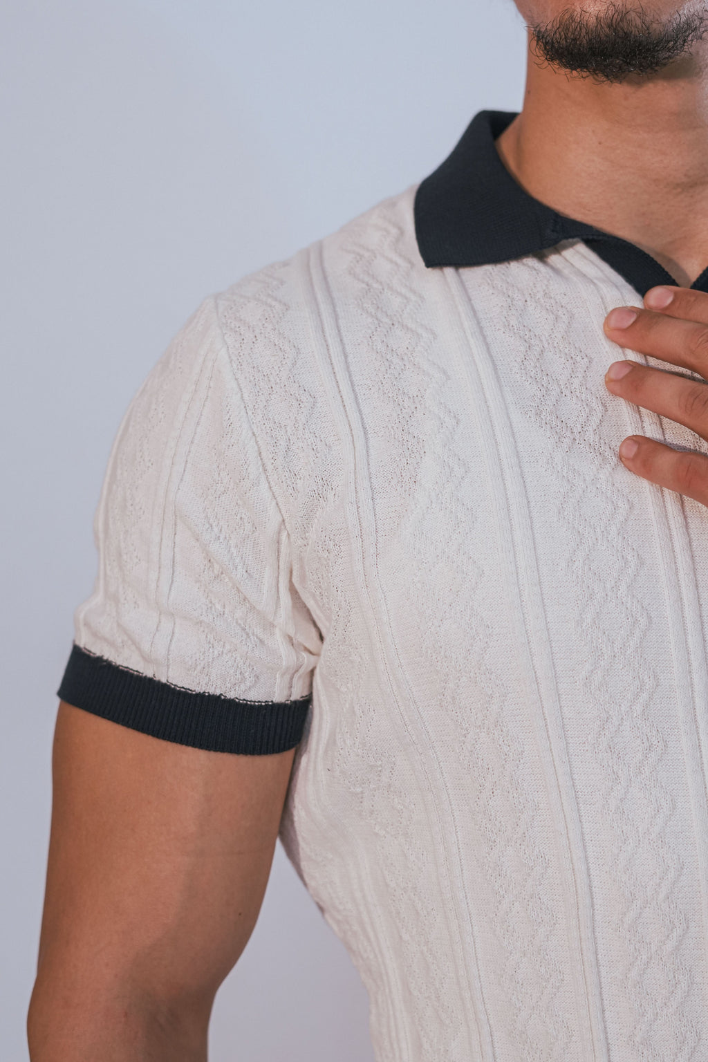 Polo à maille torsadée écru
