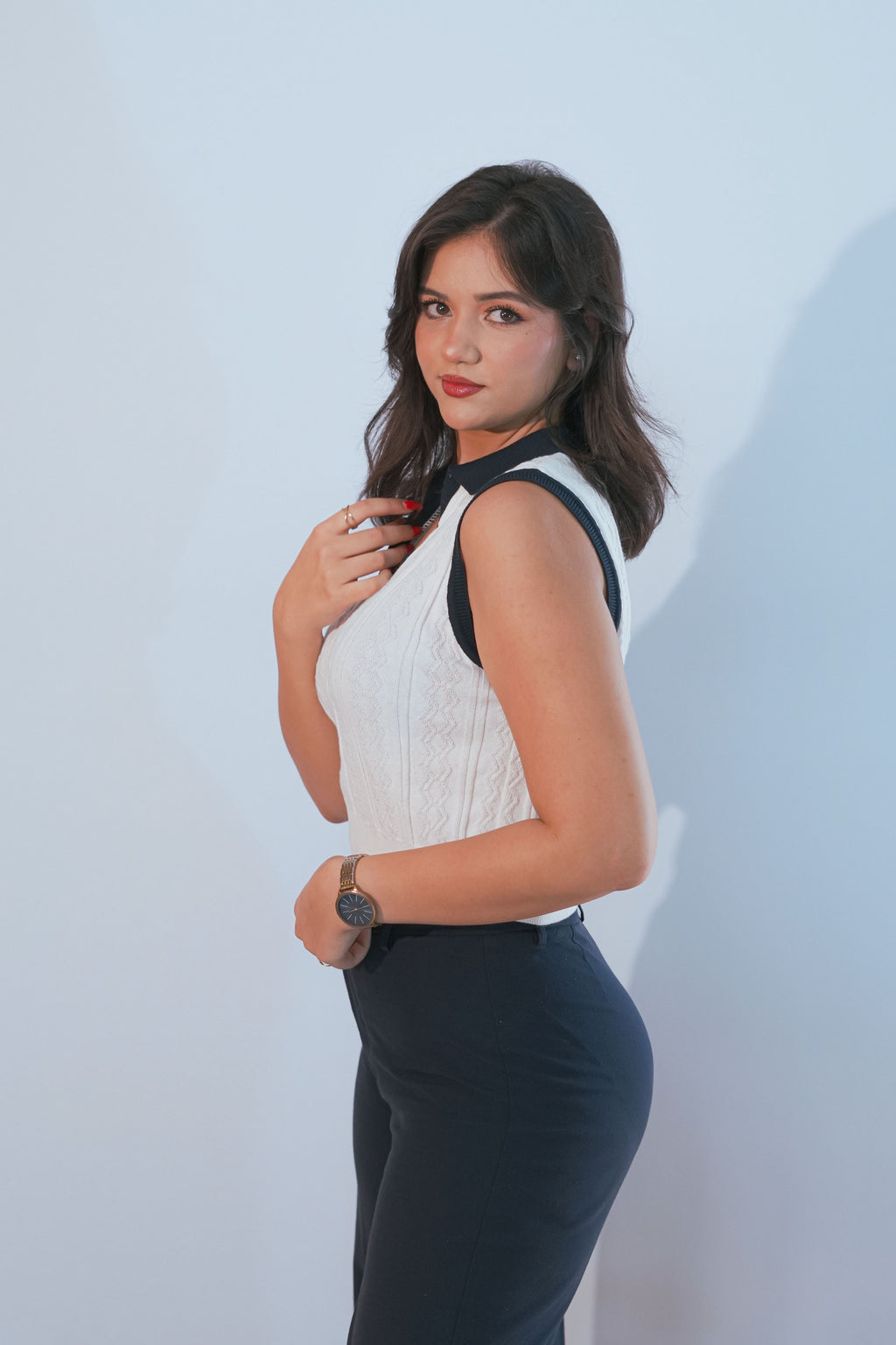 Débardeur sans manches col polo écru