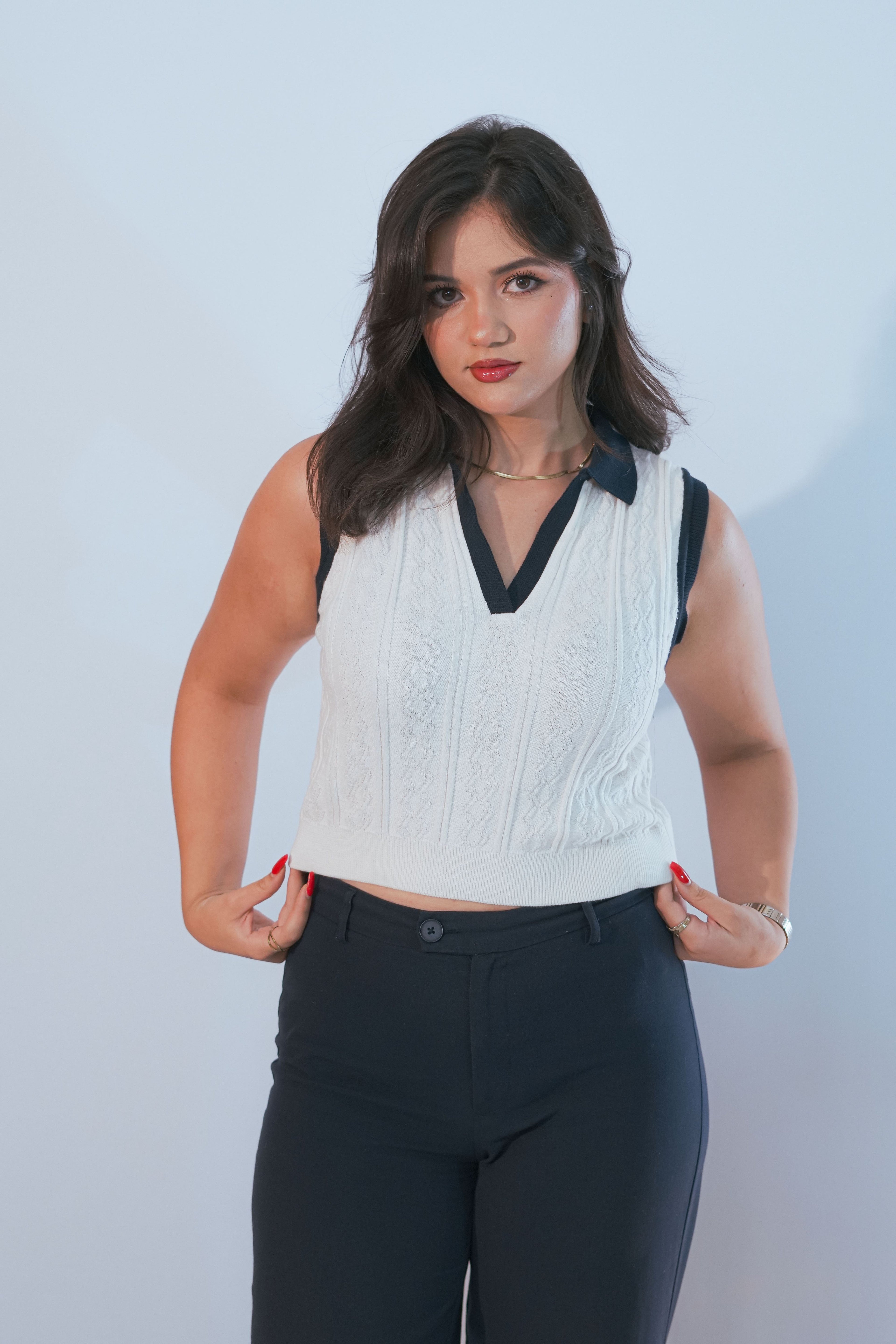 Débardeur sans manches col polo écru