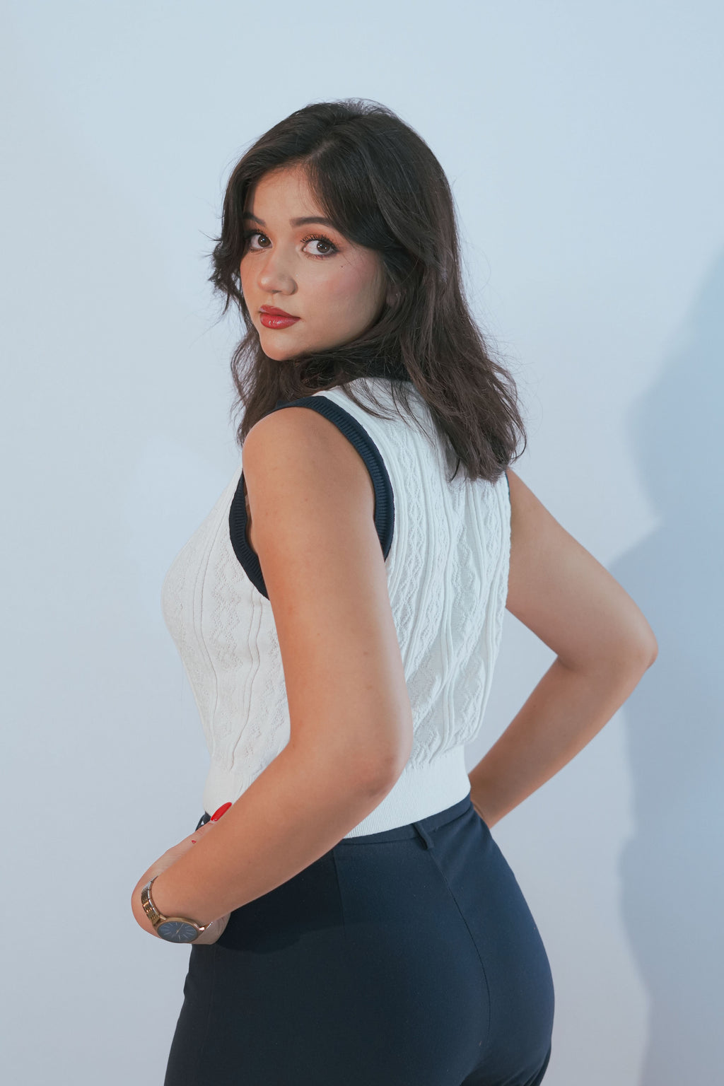 Débardeur sans manches col polo écru