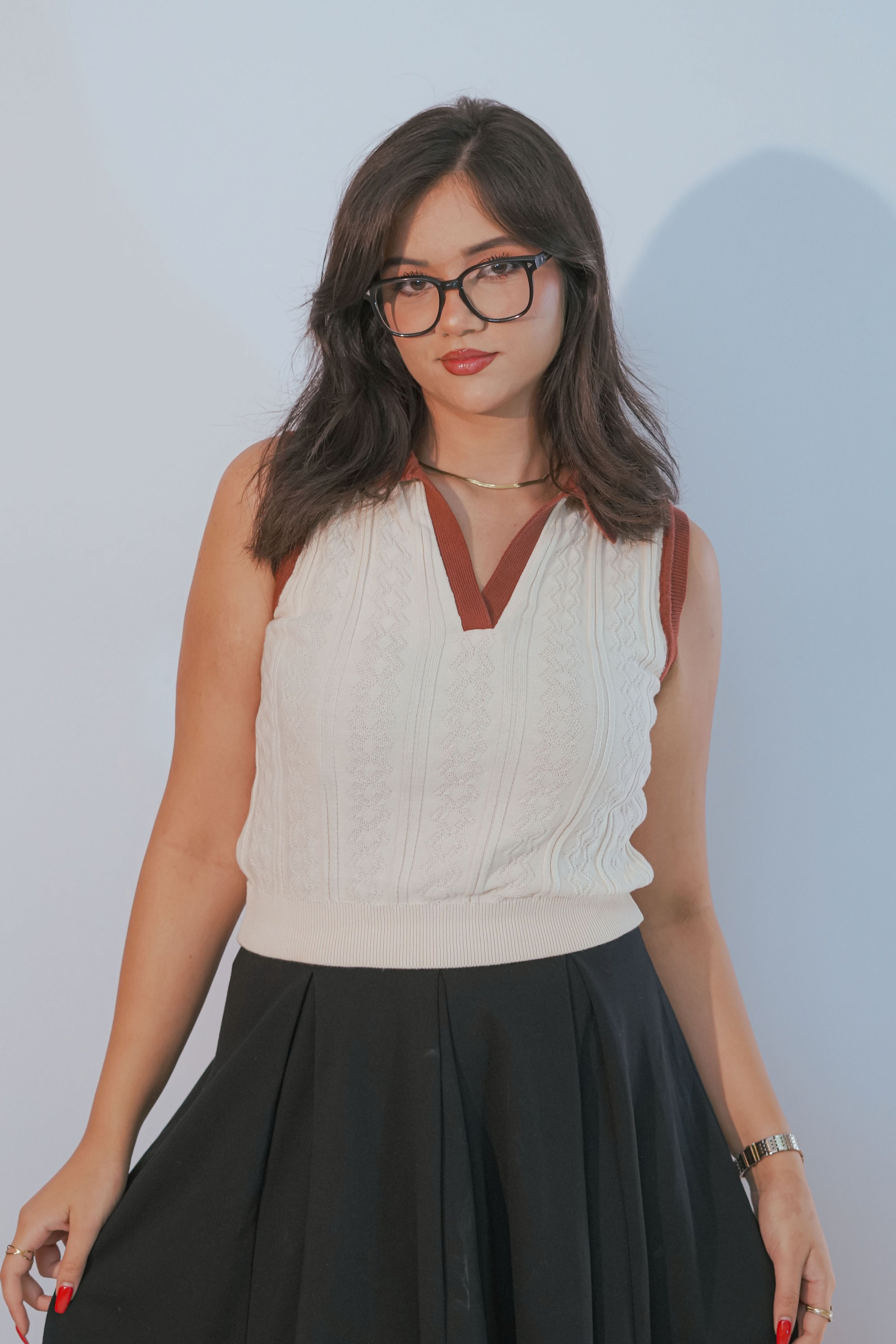 Débardeur sans manches col polo beige clair