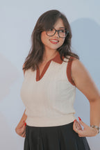 Light Beige Sleeveless Polo Neck Top