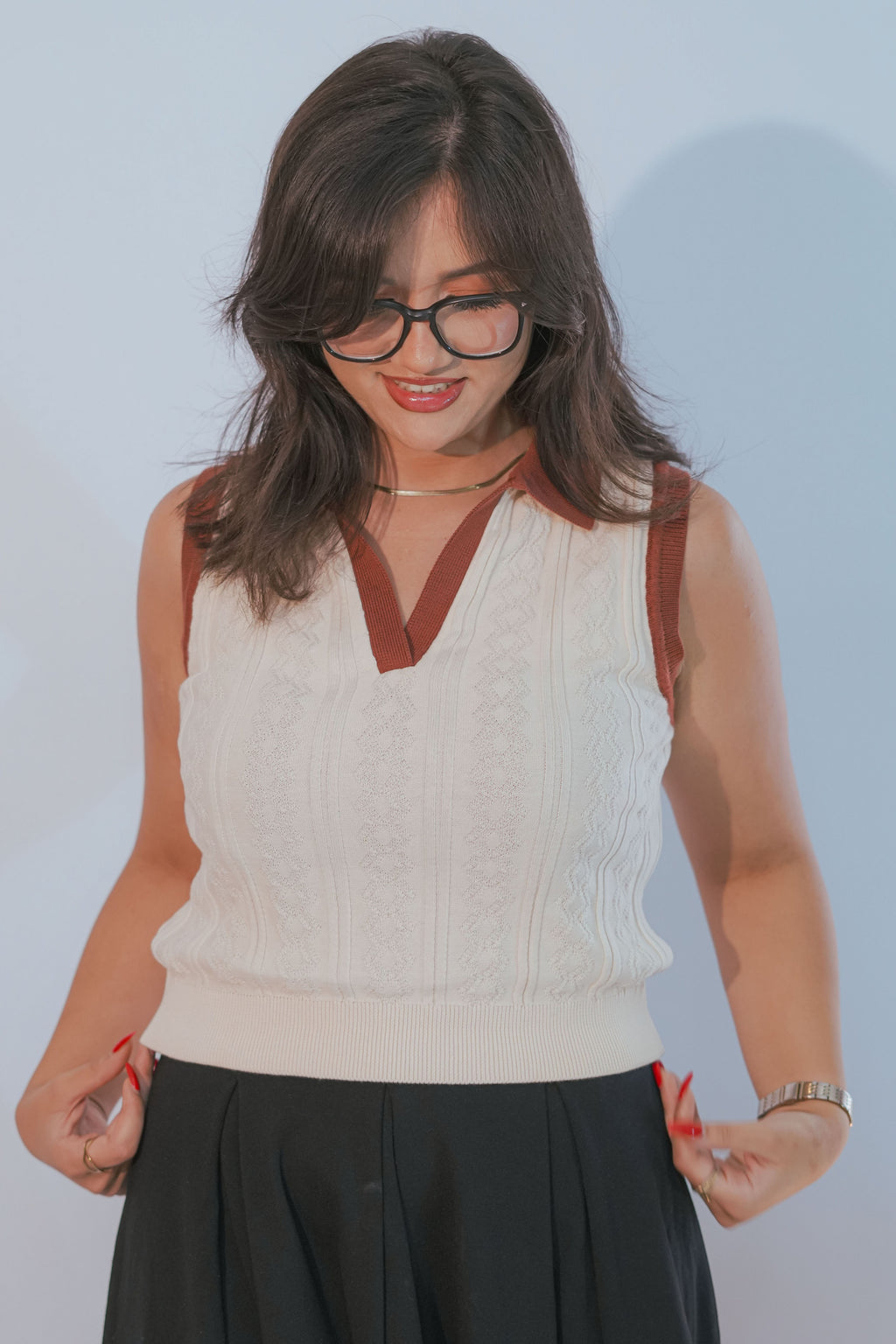 Débardeur sans manches col polo beige clair