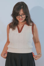 Light Beige Sleeveless Polo Neck Top
