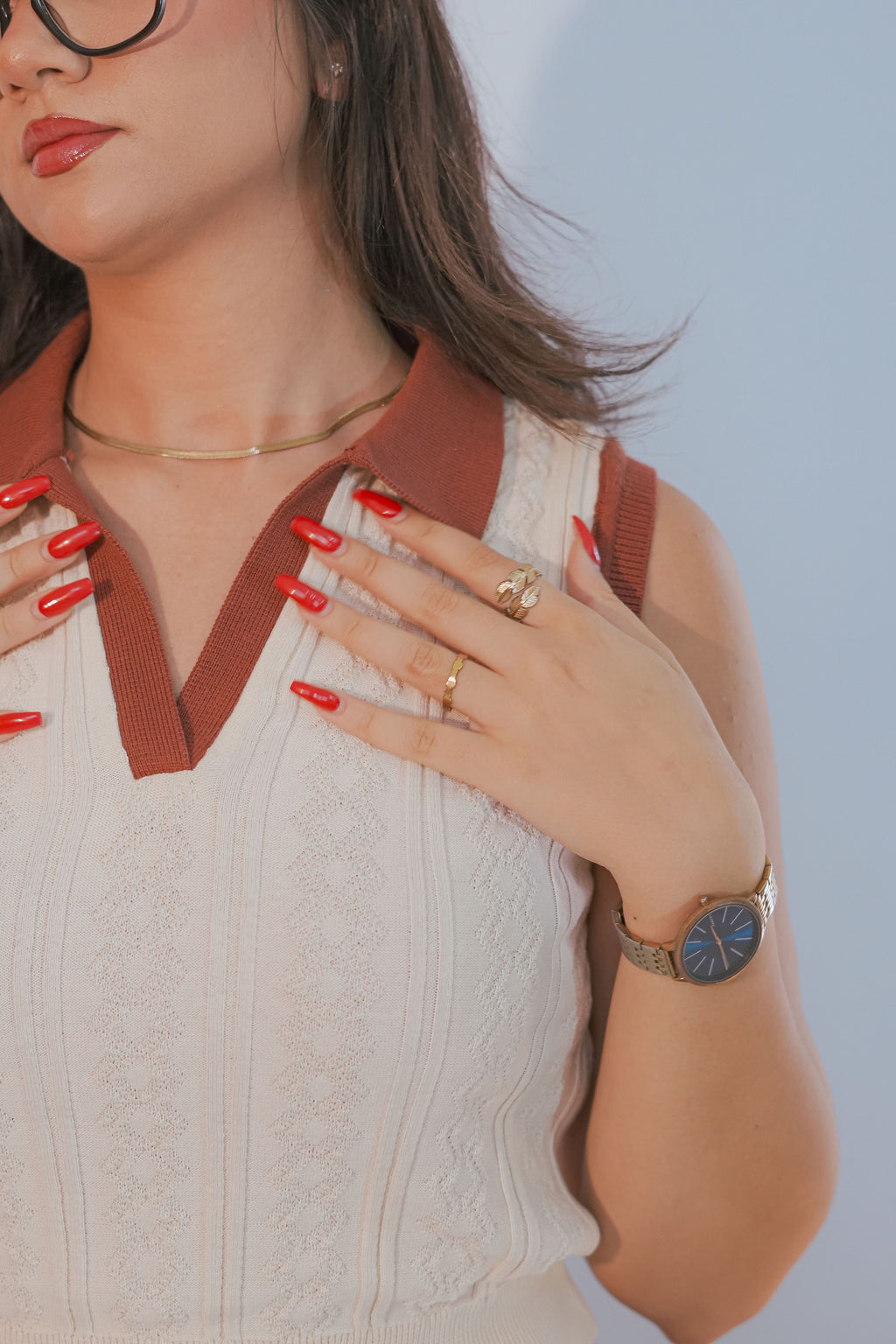 Débardeur sans manches col polo beige clair