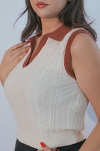 Light Beige Sleeveless Polo Neck Top