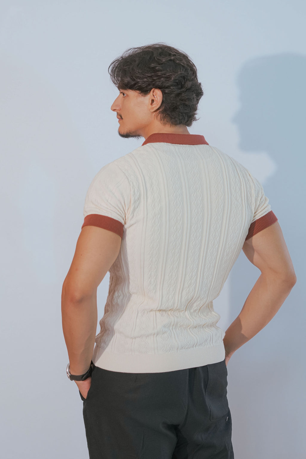 Polo à maille torsadée beige clair